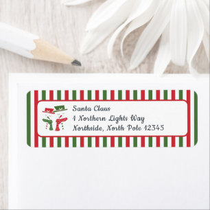 Mellow Snowmen - Xmas red white stripes snowman. Return Address Label