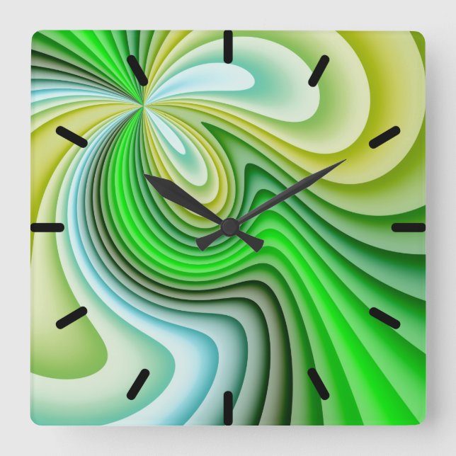 Mellow Yellow and Green Waves Square Wall Clock (Front)