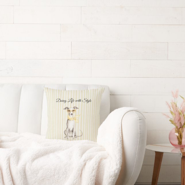 Mellow Yellow Scarf White Dog  Cushion (Couch)