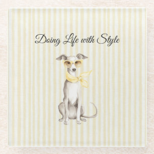 Mellow Yellow Scarf White Dog Glass Coaster