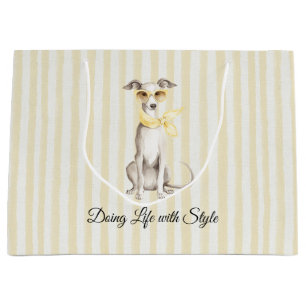 Mellow Yellow Scarf White Dog Stripes Birthday Large Gift Bag