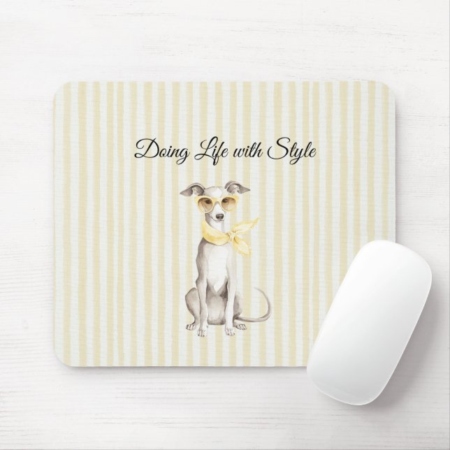 Mellow Yellow Scarf White Dog Stripes Mouse Pad (With Mouse)