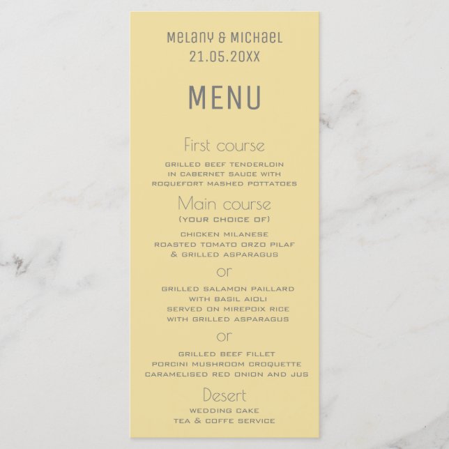 Mellow yellow simple minimalist trendy elegant menu (Front)