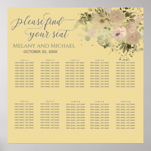 Mellow yellow watercolor boho floral trendy poster (Front)