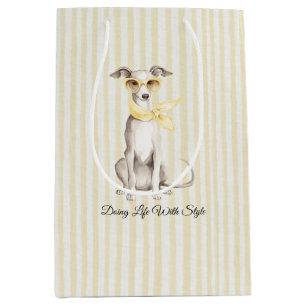 Mellow Yellow White Stripes Birthday Medium Gift Bag