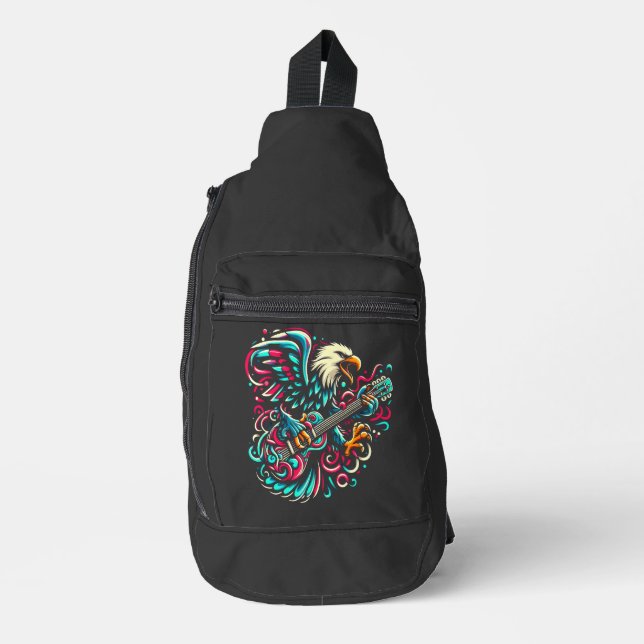 Melodic Eagle Soars With Swirling Guitar Sling Bag (Front)
