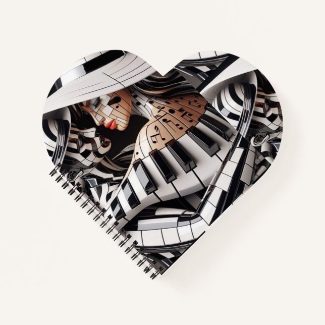 "Melodic Embrace – Heart-Shaped Notebook for Music (Front)