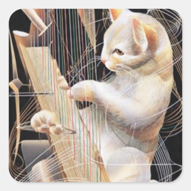 Melodic Feline – Surreal Cat Sticker (Front)