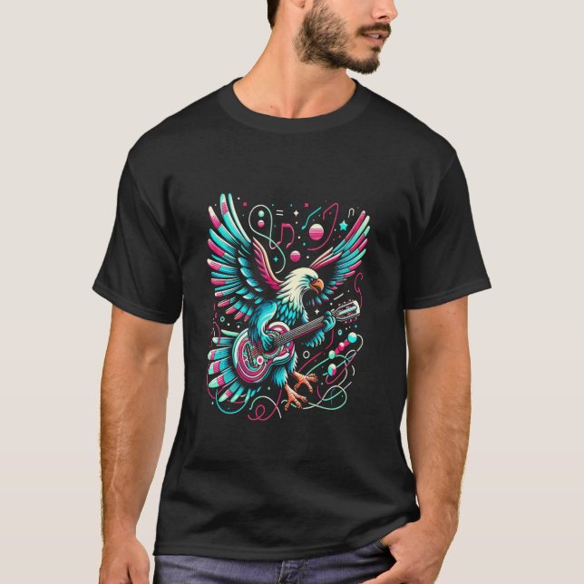 Melodic Wings: Eagle Strumming Guitar T-Shirt (Front)