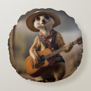Melodies of the Savanna A Meerkat Guitar Serenade, Round Cushion