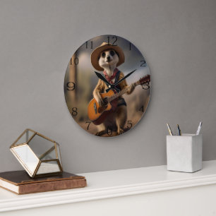 Melodies of the Savanna: Meerkat Guitar Serenade, Large Clock