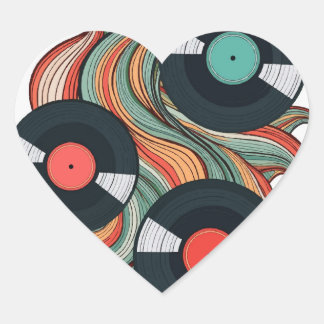 Melodies of Time: Vintage Vinyl Records Heart Sticker