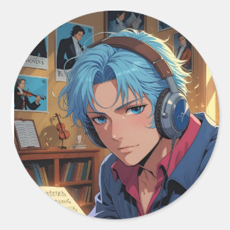 Melody in Blue Classic Round Sticker