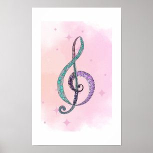 Melody in Line & Colour treble clef poster