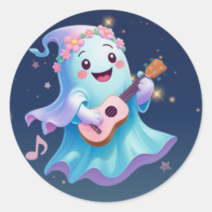 Melody of the Afterlife – Kawaii Ghost Musician Classic Round Sticker