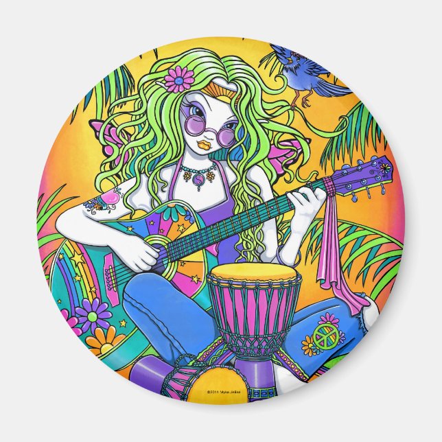 "Melody" Rainbow Guitar Hippie Fairy Magnet (Front)