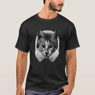 Melomane Cat With Dj Audio Headset Fun Kitten Head T-Shirt
