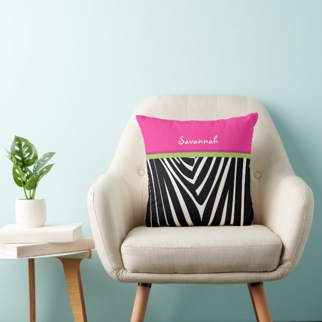 Melon and Pink Personalise Stylish Zebra Pillow (Chair)