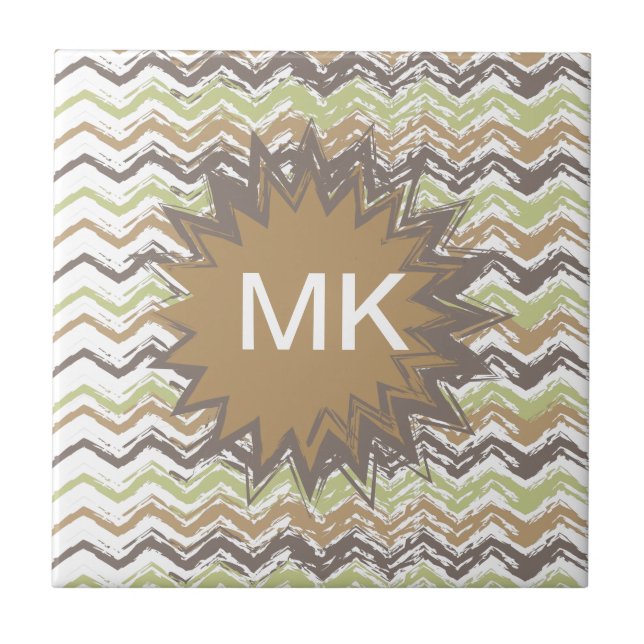 Melon Brandy Scribble ZigZag Pattern Ceramic Tile (Front)
