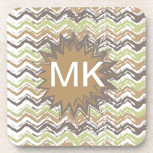 Melon Brandy Scribble ZigZag Pattern Coaster (Front)