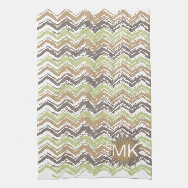 Melon Brandy Scribble ZigZag Pattern Tea Towel (Vertical)