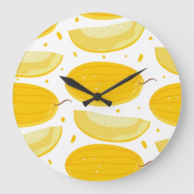 Melon Doodle Fruit Vintage Design Large Clock (Front)