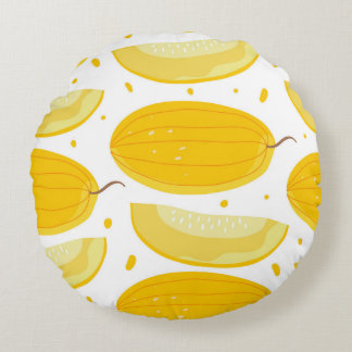 Melon Doodle Fruit Vintage Design Round Cushion