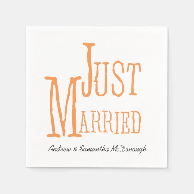 Melon Just Married Personalised Paper Napkins (Front)