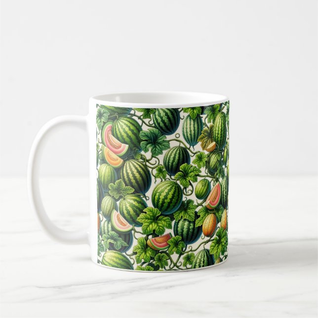 Melon Medley: A Vibrant Vineyard Patchwork Coffee Mug (Left)