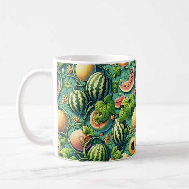 Melon Medley: A Vibrant Vineyard Patchwork Coffee Mug (Left)