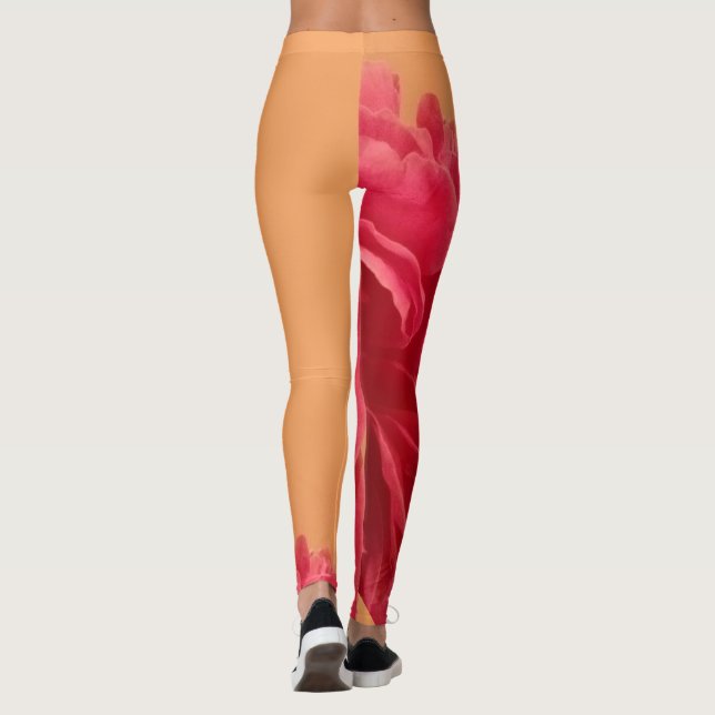 Melon Orange and Hot Pink Floral Leggings (Back)