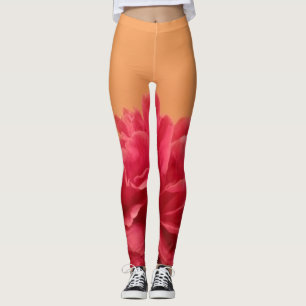 Melon Orange Hot Pink Floral Leggings