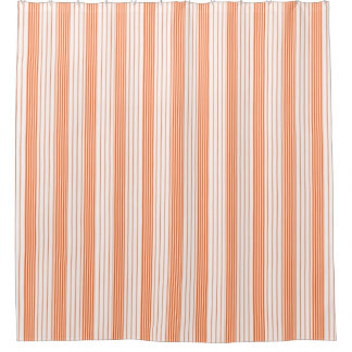 Melon Orange & White Vertical Stripes Shower Curtain