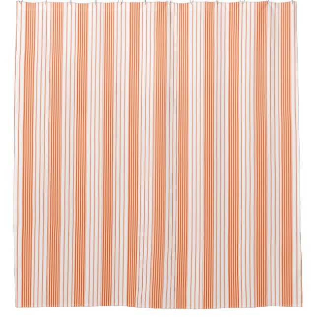 Melon Orange & White Vertical Stripes Shower Curtain (Front)