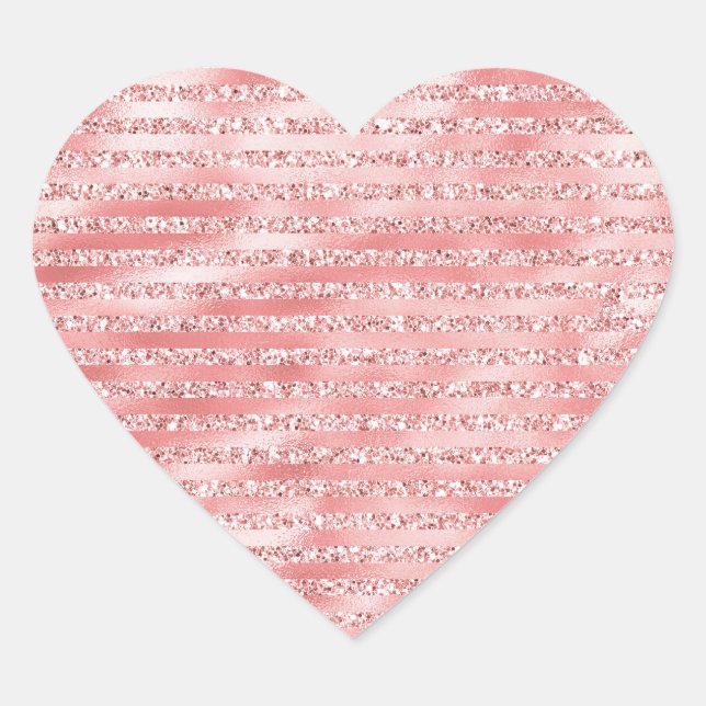 Melon Pink Glitter Stripes Heart Sticker (Front)