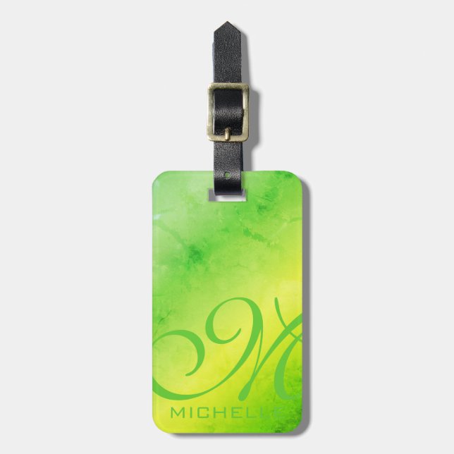 Melon Script Monogrammed Luggage Tag (Front Vertical)
