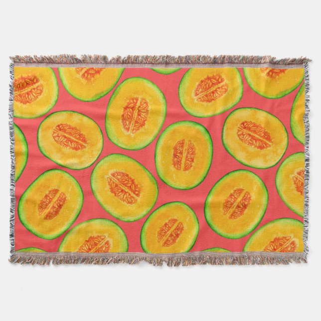 Melon slices watercolor pattern throw blanket (Front)