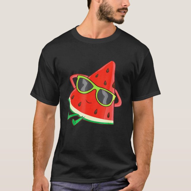 Melon Summer Fruit Sunglasses On Watermelon T-Shirt (Front)
