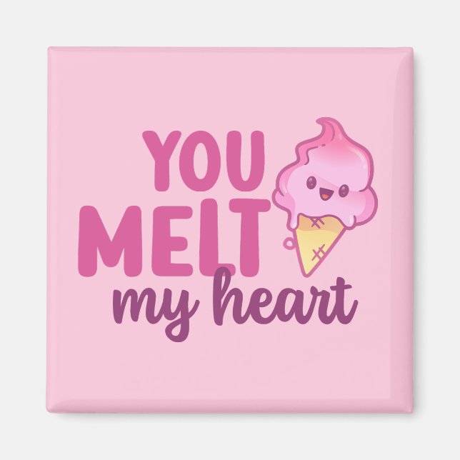 Melt My Heart Funny Pun Cute Valentine's Day Pink Magnet (Front)