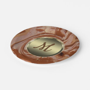 Melted chocolate cocoa fudge swirl dessert brown paper plate