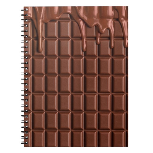 Melted chocolate dripping over a chocolate block notebook (Front)
