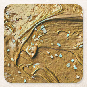 Melted chocolate ice cream cake sprinkles square paper coaster