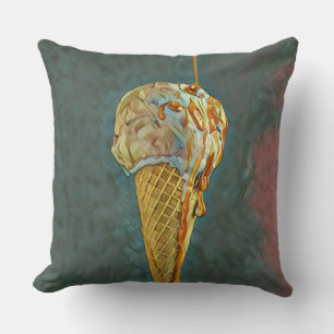 Melted chocolate ice cream cone cushion