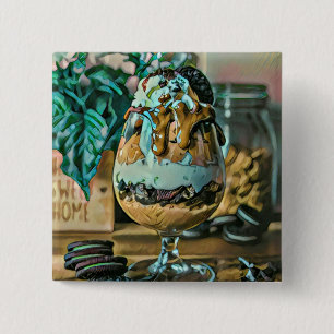 Melted chocolate ice cream shop scoop 15 cm square badge