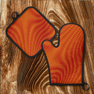 Melted Copper effect Moiré Stripes Trippy Abstract Oven Mitt & Pot Holder Set
