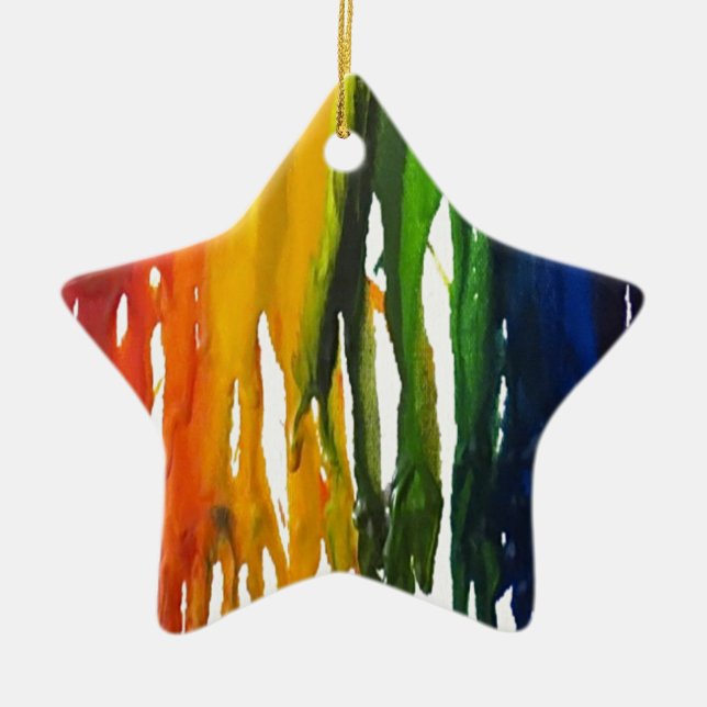Melted Crayon on canvass Ceramic Ornament (Front)