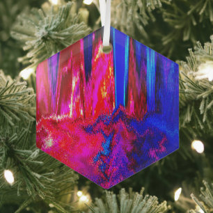 Melted Glitch Red and Blue Glass Tree Decoration