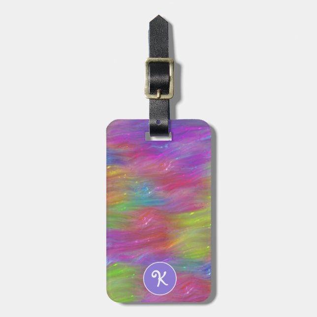 Melted Rainbow Glass Personalised Luggage Tag (Front Vertical)