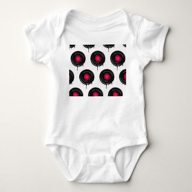 Melted vinyl records, artistic pattern. baby bodysuit (Front)