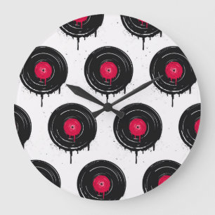 Melted vinyl records, artistic pattern. large clock